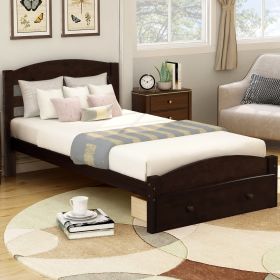 Platform Twin Bed Frame with Storage Drawer and Wood Slat Support No Box Spring Needed, Espresso - as pic