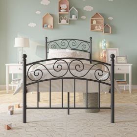 Bed Frame with Headboard and Footboard Metal Platform Bed Frame Queen Size No Box Spring Needed;  Twin Black - Twin - Black
