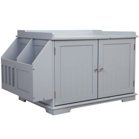 Wooden Cat Litter Box Enclosure with Magazine Rack for Living Room, Bedroom, Bathroom - gray