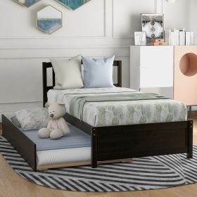 Twin size Platform Bed Wood Bed Frame with Trundle - Espresso