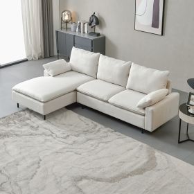 L-Shaped linen sectional sofa with right chaise,Beige - Beige