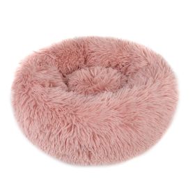 Small Large Pet Dog Puppy Cat Calming Bed Cozy Warm Plush Sleeping Mat Kennel, Round - 27in - Pink