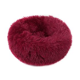 Small Large Pet Dog Puppy Cat Calming Bed Cozy Warm Plush Sleeping Mat Kennel, Round - 27in - Wine Red