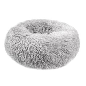 Small Large Pet Dog Puppy Cat Calming Bed Cozy Warm Plush Sleeping Mat Kennel, Round - 40in - Light Gray