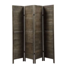 4-Panel Wood Room Divider Louver Partition Screen, 5.6 Ft. Tall Folding Privacy Screen for Home Office, Bedroom, Rustic Brown XH - brown