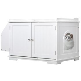 Wooden Cat Litter Box Enclosure with Magazine Rack for Living Room, Bedroom, Bathroom - White