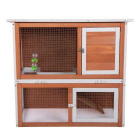 2-Tier Wood Rabbit Hutch, Outdoor Bunny Cage for Small Animals, Wooden Enclosure for Multiple Pets, Orange - Bright Orange