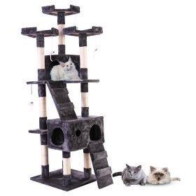 67'' Multi-Level Cat Tree Tower, Kitten Condo House with Scratching Posts, Kitty Play Activity Center, Gray XH - Grey