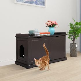 Cat Washroom Bench, Wood Litter Box Cover with Spacious Inner, Ventilated Holes, Removable Partition, Easy Access,Chocolate Brown - Chocolate