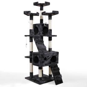 Multi-Level Cat Tree Tower House with Play Tunnel and Dangling Interactive Toy, Grey With Paw print XH - Grey with Paw Prints