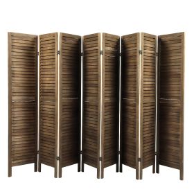 Sycamore wood 8 Panel Screen Folding Louvered Room Divider - brown