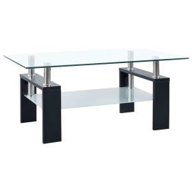 Coffee Table Black and Transparent 37.4"x21.7"x15.7" Tempered Glass - Black
