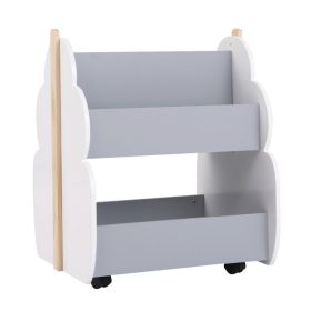 Kids Wooden Bookshelf with Universal Wheels - Gray