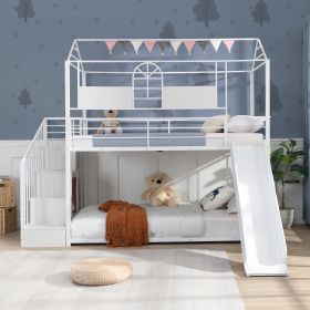 Metal bunk bed with slide and steps - as Pic