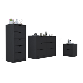 Stockley 3 Piece Bedroom Set, Nightstand + Dresser + Dresser, Black - as Pic