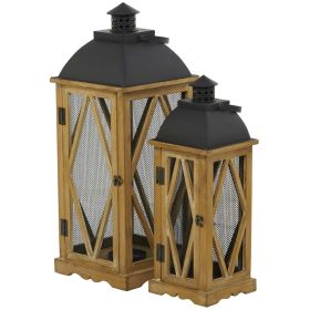 DecMode 2 Holder Brown Wood Lighthouse Style Decorative Candle Lantern, Set of 2 - DecMode