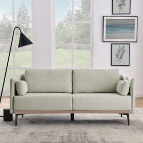 Modern Sofa 3-Seat Couch with Stainless Steel Trim and Metal Legs for Living Room - Beige - Linen