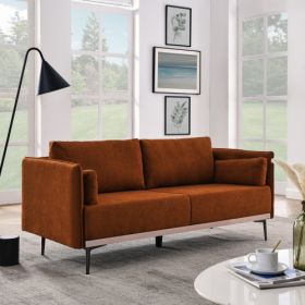 Modern Sofa 3-Seat Couch with Stainless Steel Trim and Metal Legs for Living Room - Orange - Linen