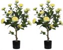 2 PCS Artificial Flower Plants, 30 Inch Artificial Camellia Built-in Black Pot Outdoor Decor - Yellow
