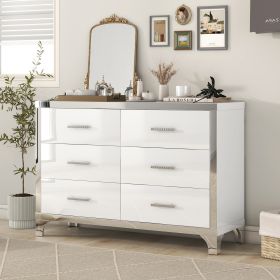Elegant High Gloss Dresser with Metal Handle,Mirrored Storage Cabinet with 6 Drawers for Bedroom,Living Room,White - as Pic