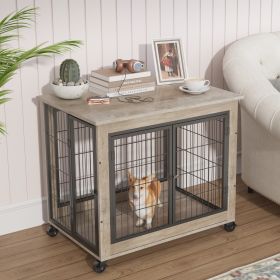 Furniture Dog Cage Crate with Double Doors on Casters. Grey, 31.50'' W x 22.05'' D x 24.8'' H. - as Pic