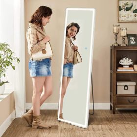 3 Color Lighting Mirror with LED Lights, 64"x21" Lighted Floor Standing Mirror with Stand - as Pic