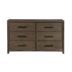 Dark Walnut Finish Dresser of 6 Drawers Classic Design Bedroom Furniture 1pc - as Pic