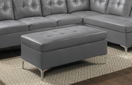 Contemporary Gray Tufted Top 1pc Ottoman Faux Leather Upholstered Solid Wood Frame Living Room Furniture Silver Metal Legs - as Pic