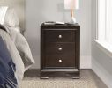 Brown Cherry Finish 3-Drawers Nightstand with 2 USB Ports Transitional Bedroom Furniture 1pc Bedside Table Wooden - as Pic
