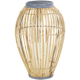 DecMode 16" Handmade Open Frame Brown Bamboo Vase with Blue Metal Accents - DecMode