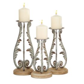 DecMode 3 Candle Silver Metal Candle Holder, Set of 3 - DecMode