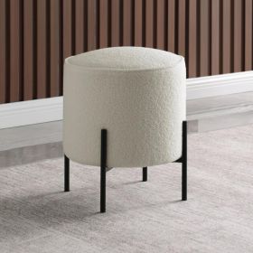 Beige and Matte Black Round Upholstered Ottoman - as Pic