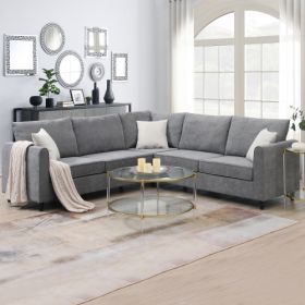91*91" Modern Upholstered Living Room Sectional Sofa, L Shape Furniture Couch with 3 Pillows   - Gray