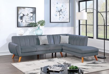 Contemporary 2-Pcs Sectional Set Living Room Furniture Dark Gray Velvet Couch Left Facing Sofa, Right Facing Chaise Plush Cushion - as Pic