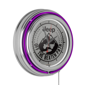 Neon Wall Clock-Jeep Black Mountain Double Rung Analog Clock with Pull Chain-Pub, Garage, or Man Cave Accessories (Purple) - Jeep