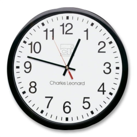 CLI 12" Quartz Wall Clock Analog - Quartz - White Main Dial - Black/Plastic Case - Charles Leonard