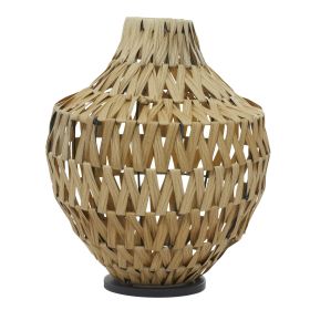 DecMode 17" Handmade Woven Brown Plastic Rattan Vase with Black Metal Base - DecMode