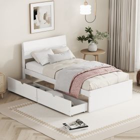 Modern Twin Bed Frame With 2 Drawers For White High Gloss Headboard and Footboard With Washed White Color - as Pic