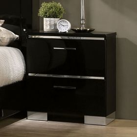 Contemporary 1pc Nightstand Black Color High Gloss Lacquer Coating Chrome Handles and Feet Bedside Table w USB Charger Bedroom Furniture - as Pic