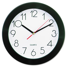 Universal UNV10421 9.75 in. Bold Font Round Wall Clock - Black - Universal