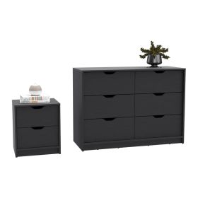 Bennett 2 Piece Bedroom Set, Nightstand + Dresser, Black - as Pic