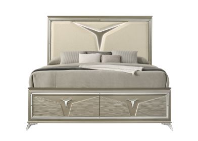 Samantha Modern Style King Bed Made with Wood & LED Headboard - as Pic