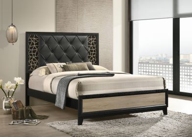 Selena Modern & Contemporary King Bed Made with Wood in Black and Natural - as Pic