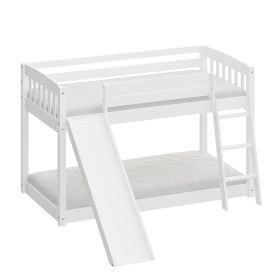 Kids Bunk Bed Twin Over Twin with Slide and Stairs, Heavy Duty Solid Wood Twin Bunk Beds, Toddler Bed Frame with Safety Guardrails, White - as Pic