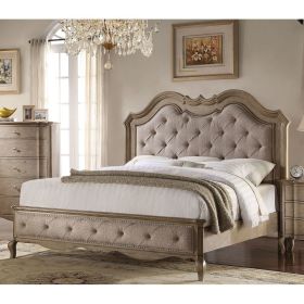 ACME Chelmsford Queen Bed in Beige Fabric & Antique Taupe 26050Q - as Pic
