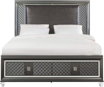 ACME Sawyer Queen Bed, PU & Metallic Gray (1Set/4Ctn) 27970Q - as Pic