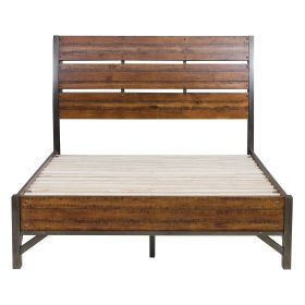 Rustic Brown and Gunmetal Finish 1pc California King Size Platform Bed Industrial Design Horizontal Slats Bedroom Furniture - as Pic