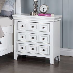 Transitional Style White Color Solid wood 1pc Nightstand Only Bedroom Furniture Bedside Table Round Knobs 3-Drawers Nightstand - as Pic