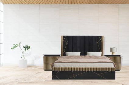 Allure Modern Style King Bed Made With Mango Wood and Finished with Brass Metal - as Pic