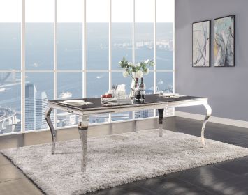 ACME Fabiola Dining Table in Stainless Steel & Black Glass 62070 - as Pic